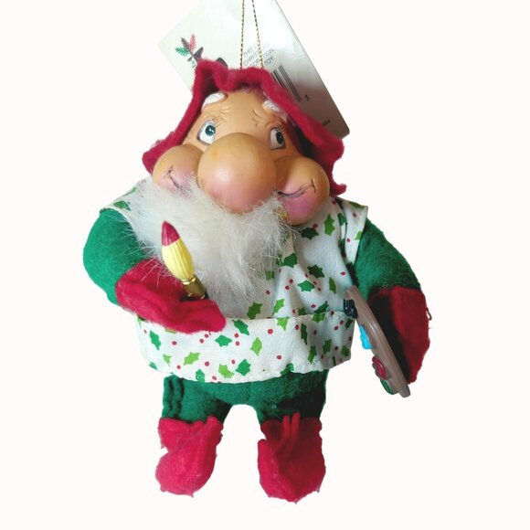 Vintage 1992 Santas Best Stubby Super Artist SantakinsPoseable Christmas Ornamen - Picture 1 of 6